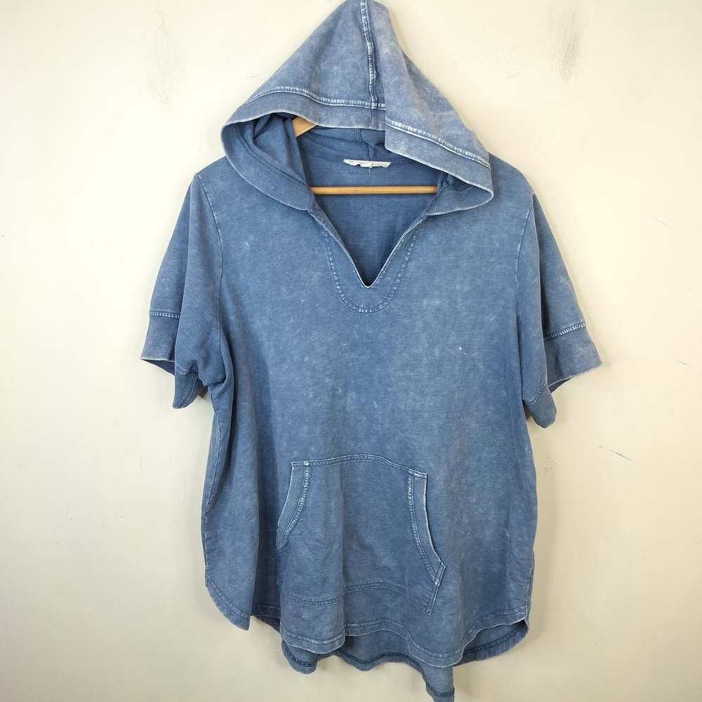 Jane + Delancey Hoodie Blue Mineral Wash Short Sleeve Casual Sporty